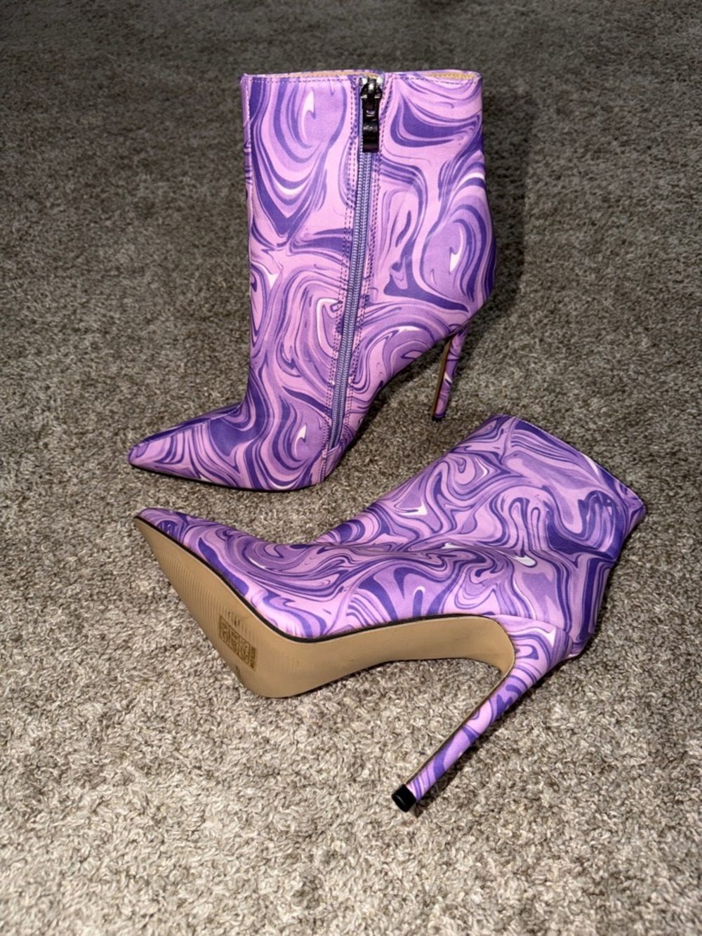 Purple Swirl Pointed-Toe Stiletto Ankle Boots